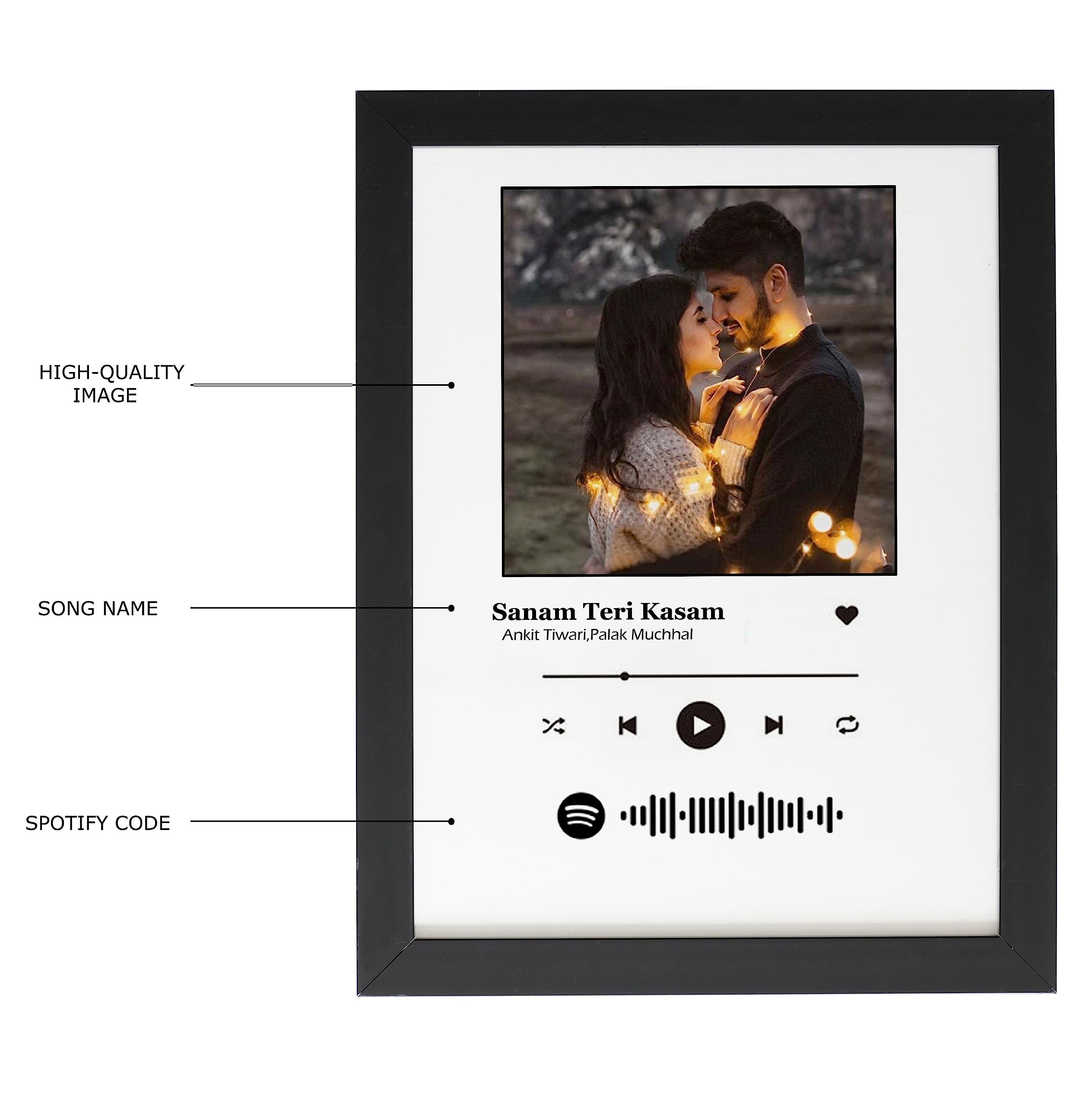 Fa6 Light Pink Background Spotify Photo Frame - Customized Spotify Song & Your Photo (White, 5X7 Inch)